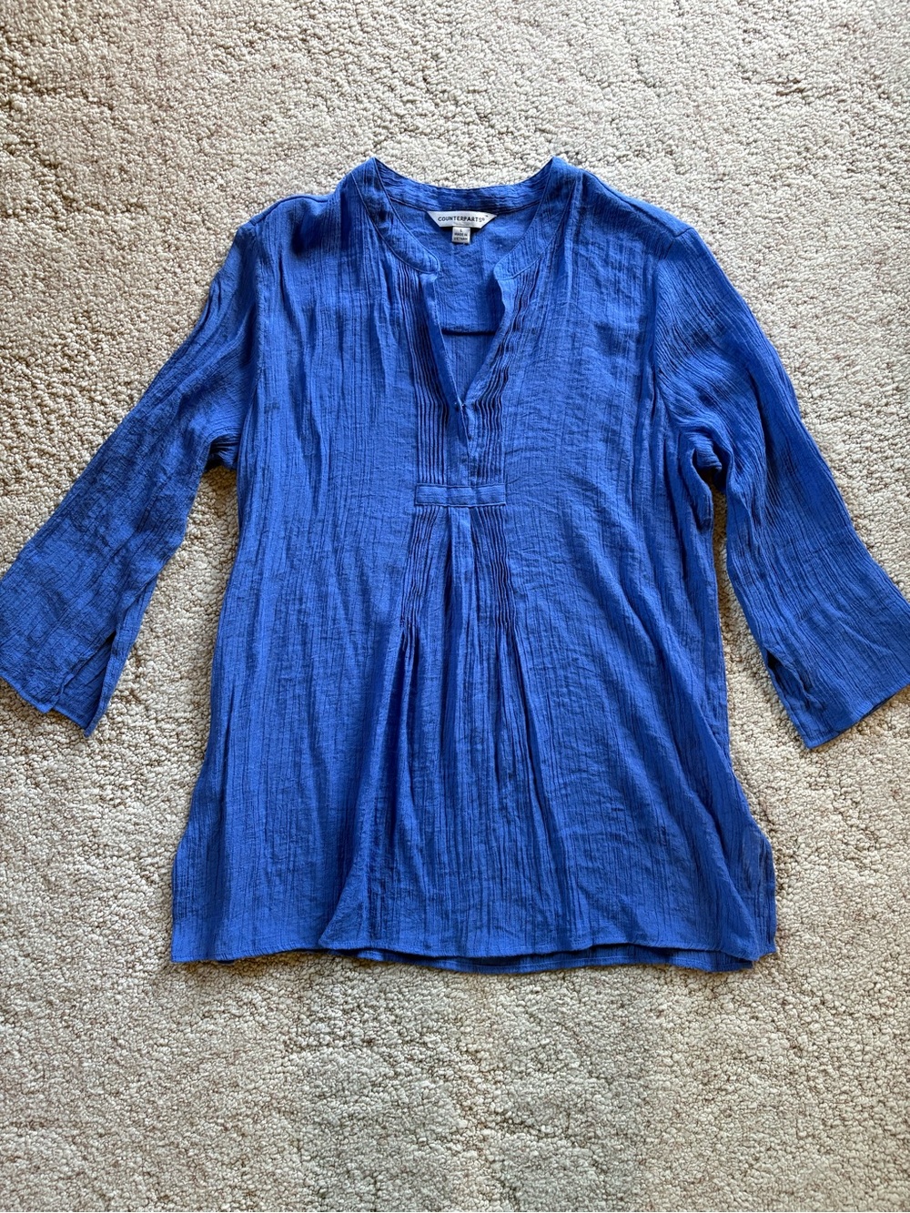 Counterparts Cobalt Blue Gauze Split-Neck Tunic